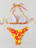 Retro Floral Bikini Set – High-Waisted Lace-Up Swimsuit