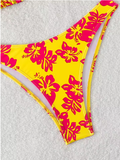 Retro Floral Bikini Set – High-Waisted Lace-Up Swimsuit