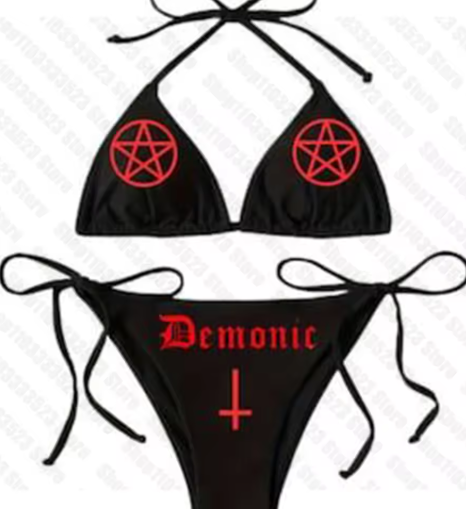 Y2K Letter Print Bikini – Sexy Thong Two-Piece with Gothic Vibes