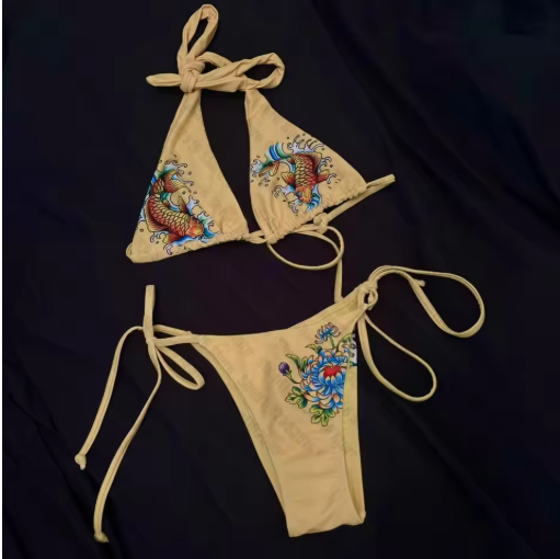 Letter Print Bikini Set – Push-Up Thong Two-Piece Swimwear