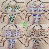 Colorful Butterfly Print Bikini – Fun & Flirty Deep V Swimsuit for Women