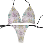 Colorful Butterfly Print Bikini – Fun & Flirty Deep V Swimsuit for Women