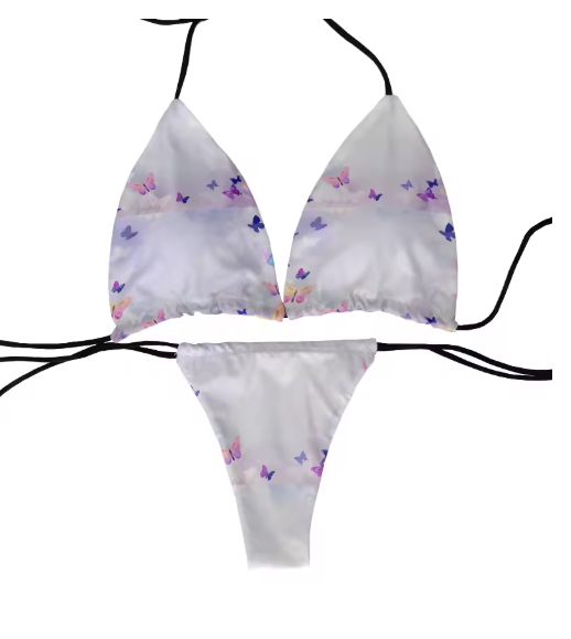Colorful Butterfly Print Bikini – Fun & Flirty Deep V Swimsuit for Women