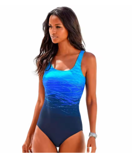 Sexy Backless One-Piece Swimsuit for Women – Gradient Print Swimwear