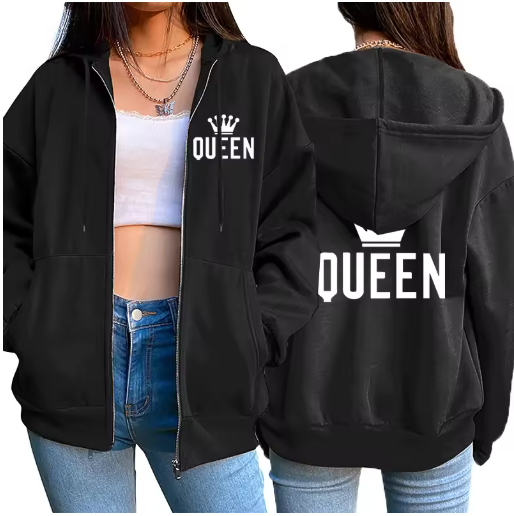 Queen Zip-Up Hoodie – Sporty, Stylish & Confident