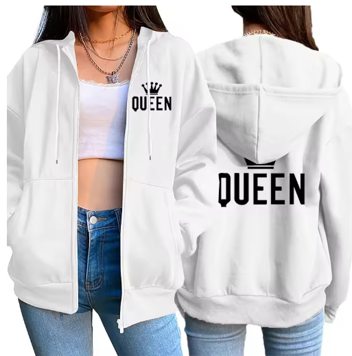 Queen Zip-Up Hoodie – Sporty, Stylish & Confident