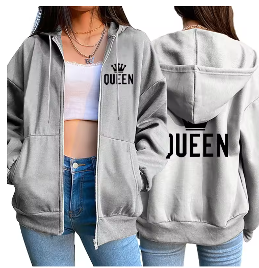Queen Zip-Up Hoodie – Sporty, Stylish & Confident