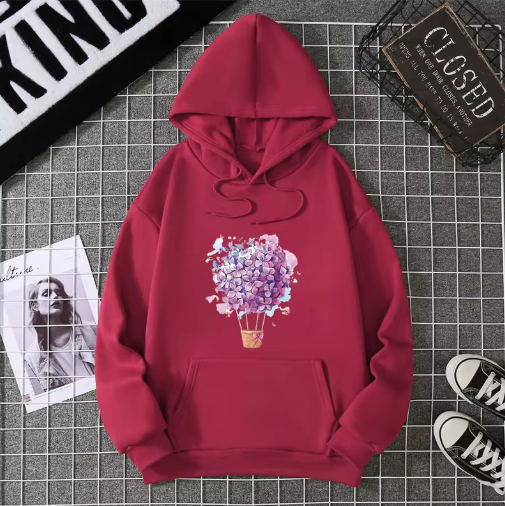 Playful & Pretty – Cherry Blossom Balloon Hoodie for Women