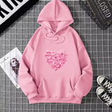 Heart Print Graphic Hoodie – Cute & Comfy Pullover Sweatshirt for Girls – Loose Fit Casual Fashion Top