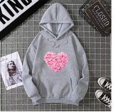 Heart Print Graphic Hoodie – Cute & Comfy Pullover Sweatshirt for Girls – Loose Fit Casual Fashion Top