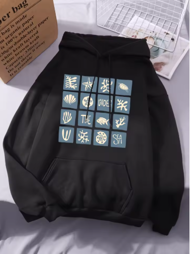 Under the Sea Print Hoodie – Cozy and Stylish Pullover for Women