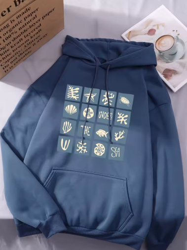 Under the Sea Print Hoodie – Cozy and Stylish Pullover for Women