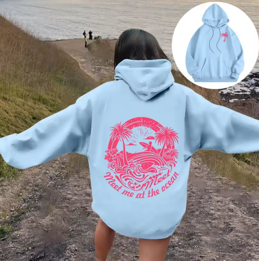 Women's Letter Print Hoodie – Casual Long-Sleeve Pullover with Pockets