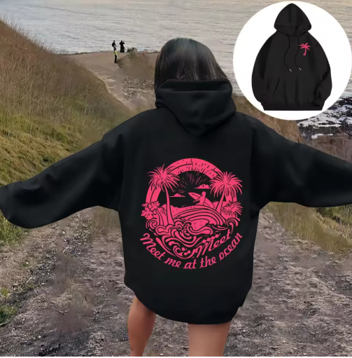 Women's Letter Print Hoodie – Casual Long-Sleeve Pullover with Pockets