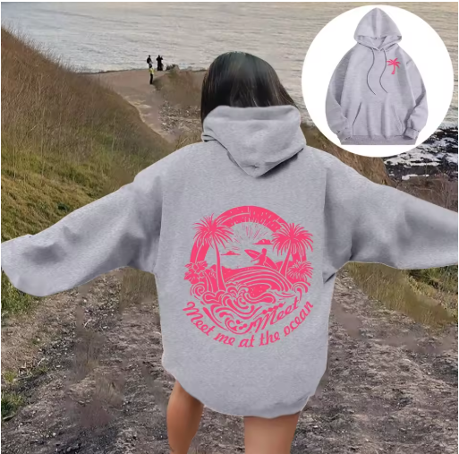 Women's Letter Print Hoodie – Casual Long-Sleeve Pullover with Pockets