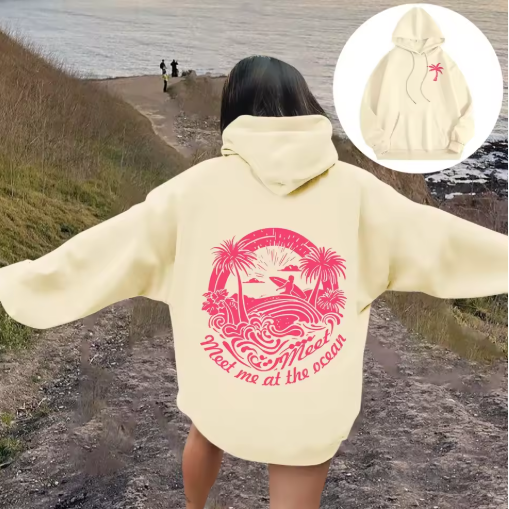 Women's Letter Print Hoodie – Casual Long-Sleeve Pullover with Pockets