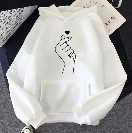 Women's "Hand Heart" Print Sweatshirt – Cozy & Stylish Pullover Hoodie