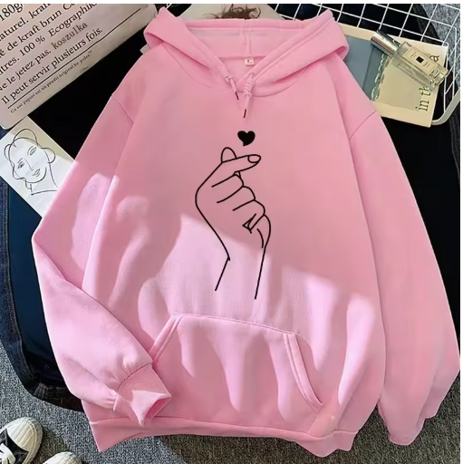 Women's "Hand Heart" Print Sweatshirt – Cozy & Stylish Pullover Hoodie
