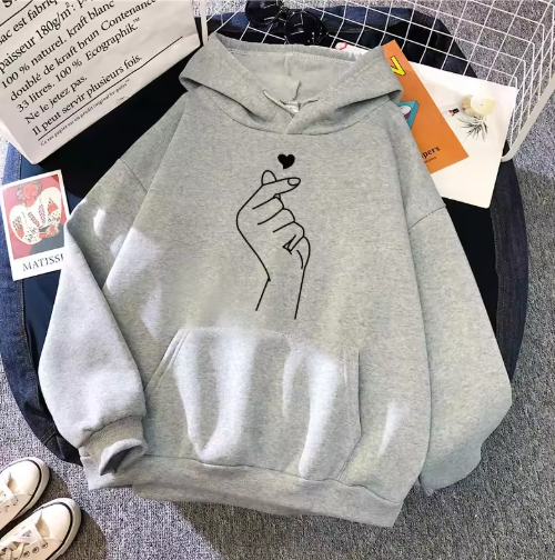 Women's "Hand Heart" Print Sweatshirt – Cozy & Stylish Pullover Hoodie