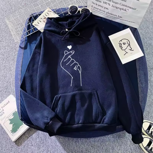 Women's "Hand Heart" Print Sweatshirt – Cozy & Stylish Pullover Hoodie