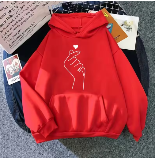 Women's "Hand Heart" Print Sweatshirt – Cozy & Stylish Pullover Hoodie