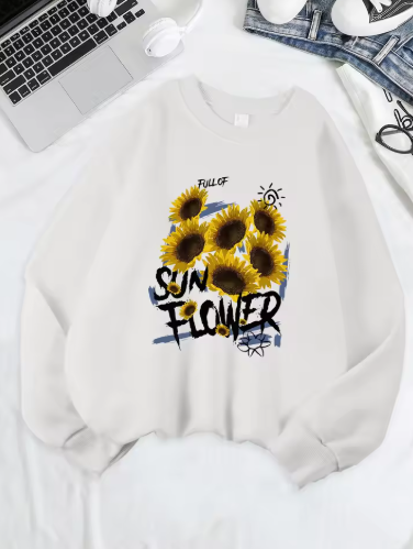 Sunflower Print Fleece Sweatshirt – Cozy & Cheerful Women's Hoodie