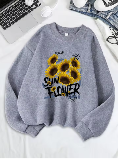Sunflower Print Fleece Sweatshirt – Cozy & Cheerful Women's Hoodie