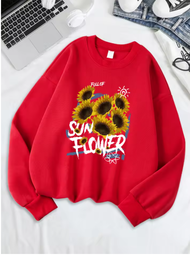 Sunflower Print Fleece Sweatshirt – Cozy & Cheerful Women's Hoodie