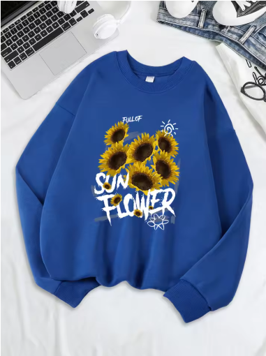 Sunflower Print Fleece Sweatshirt – Cozy & Cheerful Women's Hoodie