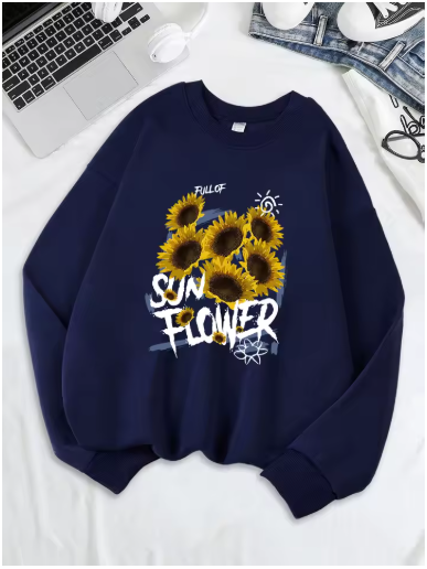 Sunflower Print Fleece Sweatshirt – Cozy & Cheerful Women's Hoodie