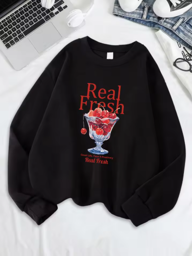 Fresh Cherry Print Sweatshirt – Cute & Cozy Women's Fleece Pullover