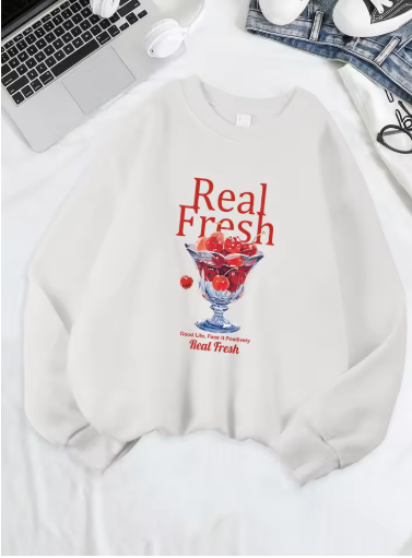 Fresh Cherry Print Sweatshirt – Cute & Cozy Women's Fleece Pullover