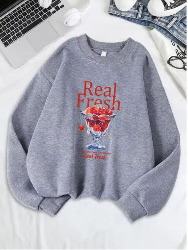 Fresh Cherry Print Sweatshirt – Cute & Cozy Women's Fleece Pullover