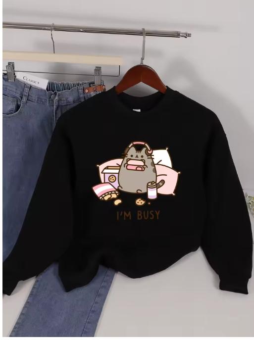 "Sorry, I’m Busy" Cat Gamer Sweatshirt – Fun & Cozy Fleece Pullover for Women