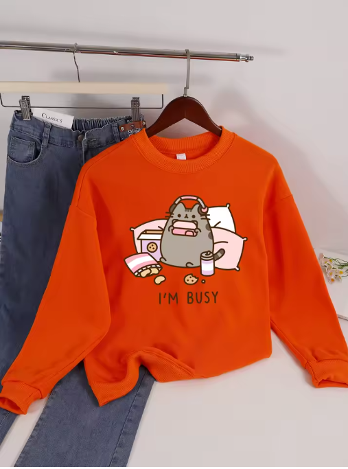 "Sorry, I’m Busy" Cat Gamer Sweatshirt – Fun & Cozy Fleece Pullover for Women