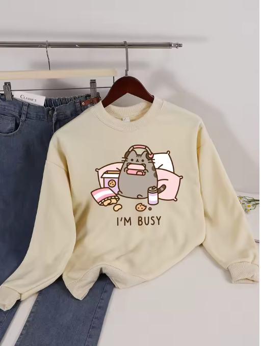 "Sorry, I’m Busy" Cat Gamer Sweatshirt – Fun & Cozy Fleece Pullover for Women