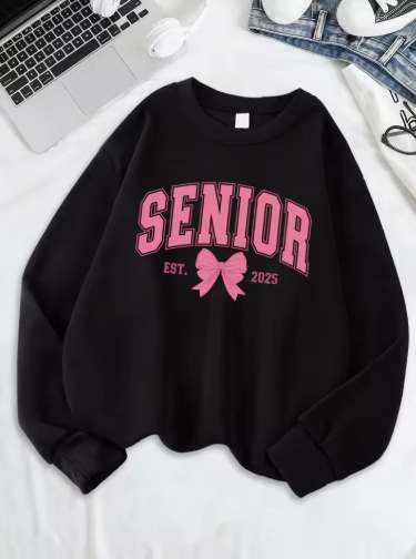 Senior 2025 Pink Bow Sweatshirt – Cute & Comfy Fleece Pullover for Women