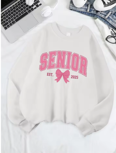Senior 2025 Pink Bow Sweatshirt – Cute & Comfy Fleece Pullover for Women