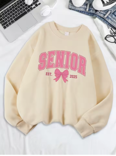 Senior 2025 Pink Bow Sweatshirt – Cute & Comfy Fleece Pullover for Women