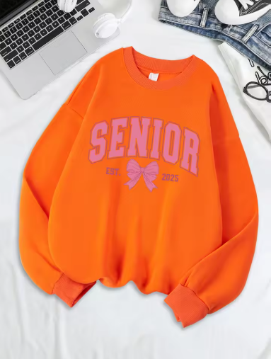 Senior 2025 Pink Bow Sweatshirt – Cute & Comfy Fleece Pullover for Women