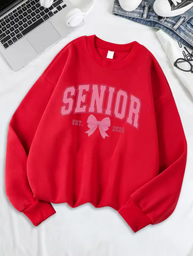 Senior 2025 Pink Bow Sweatshirt – Cute & Comfy Fleece Pullover for Women
