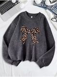 Bow & Leopard Print Sweatshirt – Stylish and Cozy Fleece Pullover for Women