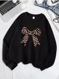 Bow & Leopard Print Sweatshirt – Stylish and Cozy Fleece Pullover for Women
