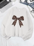 Bow & Leopard Print Sweatshirt – Stylish and Cozy Fleece Pullover for Women