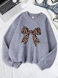 Bow & Leopard Print Sweatshirt – Stylish and Cozy Fleece Pullover for Women
