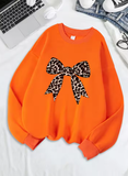 Bow & Leopard Print Sweatshirt – Stylish and Cozy Fleece Pullover for Women
