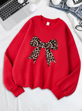 Bow & Leopard Print Sweatshirt – Stylish and Cozy Fleece Pullover for Women