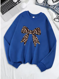 Bow & Leopard Print Sweatshirt – Stylish and Cozy Fleece Pullover for Women