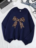 Bow & Leopard Print Sweatshirt – Stylish and Cozy Fleece Pullover for Women