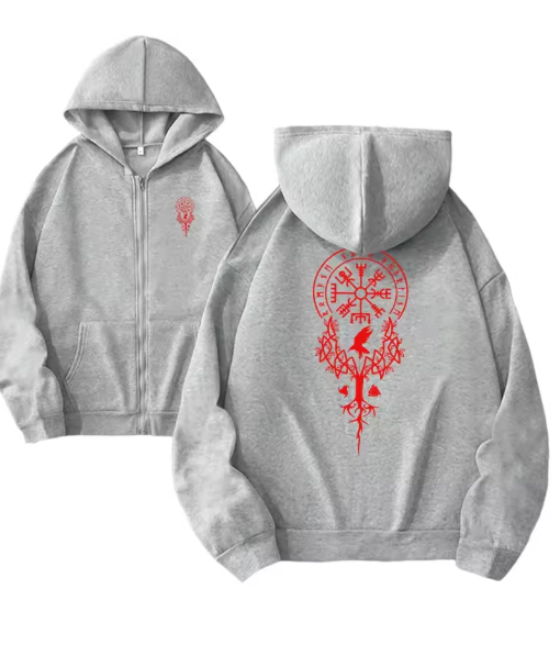 Women's Zipper Hoodie – Urban Streetwear Jacket with High-Grade Viking Art Print | Casual Fashion Sweatshirt Coat